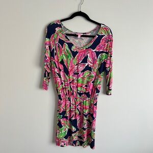 Lilly Pulitzer Cara Stretch Shift Dress - In The Vias Navy Floral Print - xs